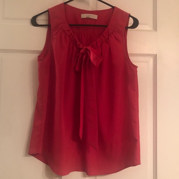 LOFT pink sleeveless top with neck tie, small - Picture 2 of 8